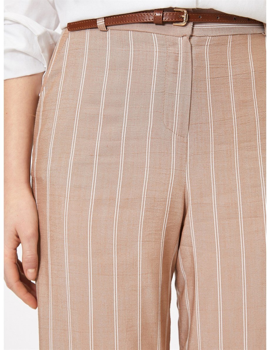 0YAK48519CW-KOTON PANTOLONBEJ ÇİZGİLİ