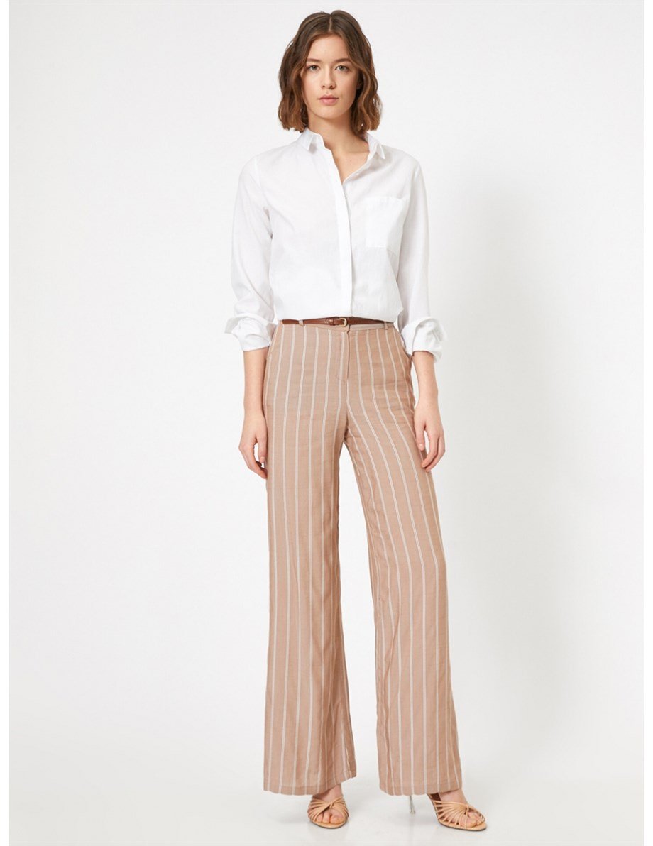 0YAK48519CW-KOTON PANTOLONBEJ ÇİZGİLİ