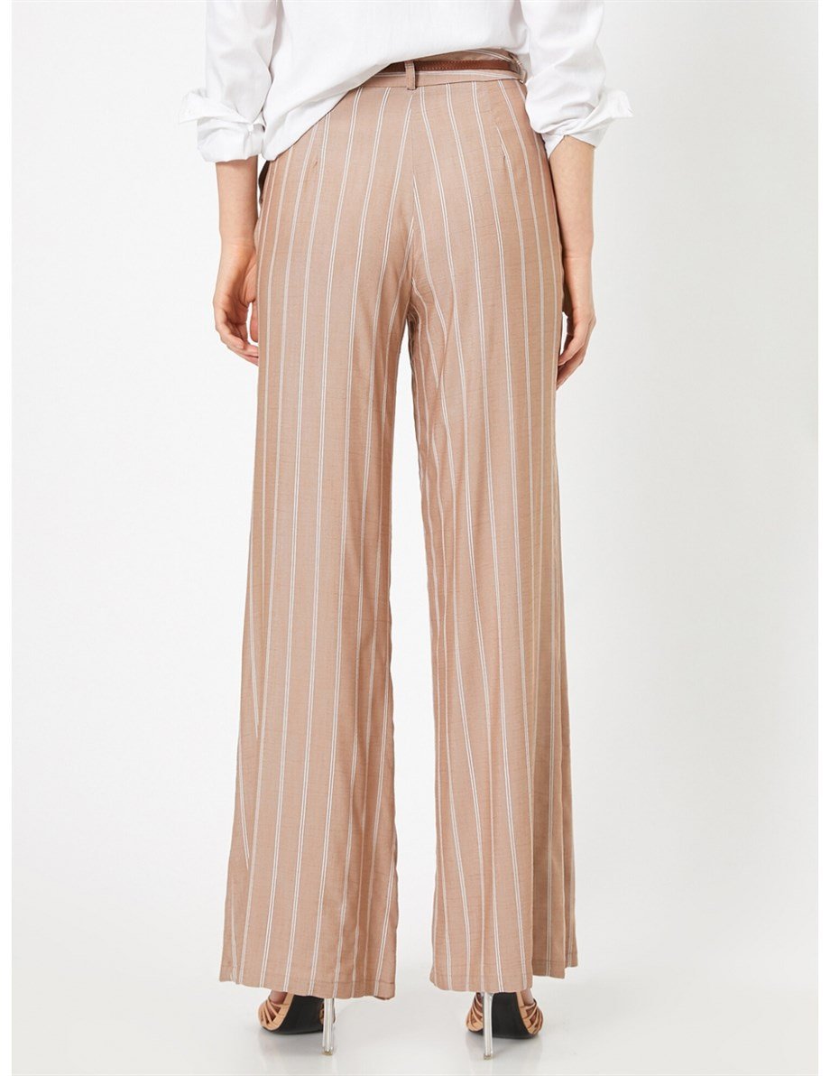 0YAK48519CW-KOTON PANTOLONBEJ ÇİZGİLİ