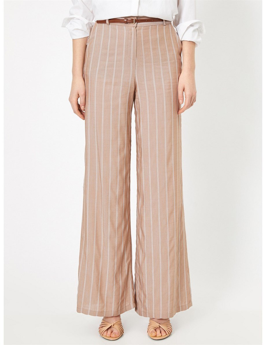 0YAK48519CW-KOTON PANTOLONBEJ ÇİZGİLİ