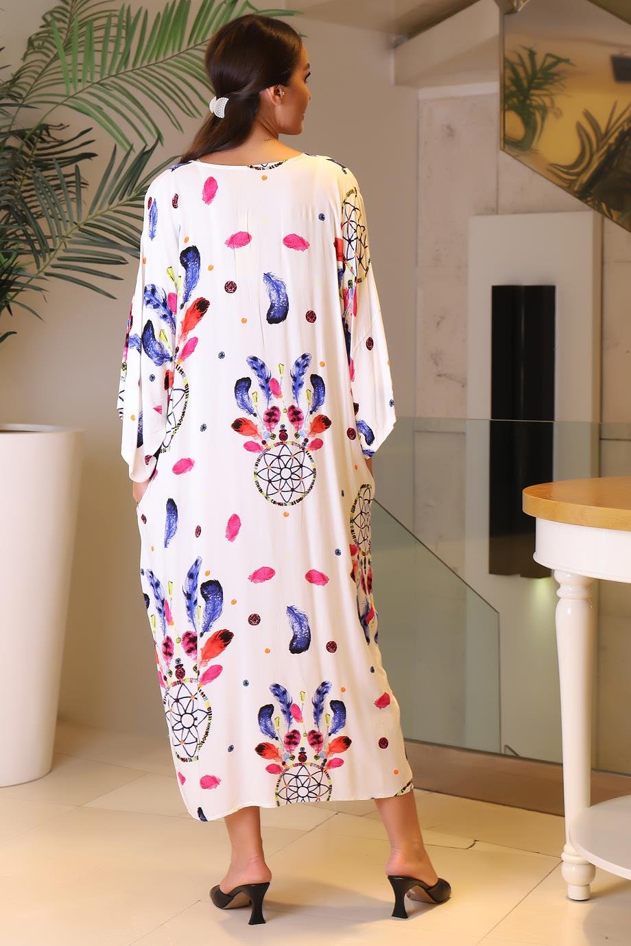 11475-2Y3 PARK MODA ELBİSEBEYAZ SAKS