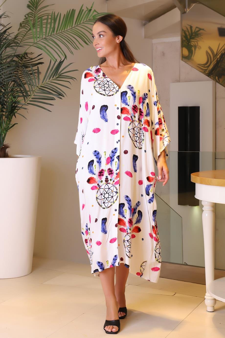 11475-2Y3 PARK MODA ELBİSEBEYAZ SAKS