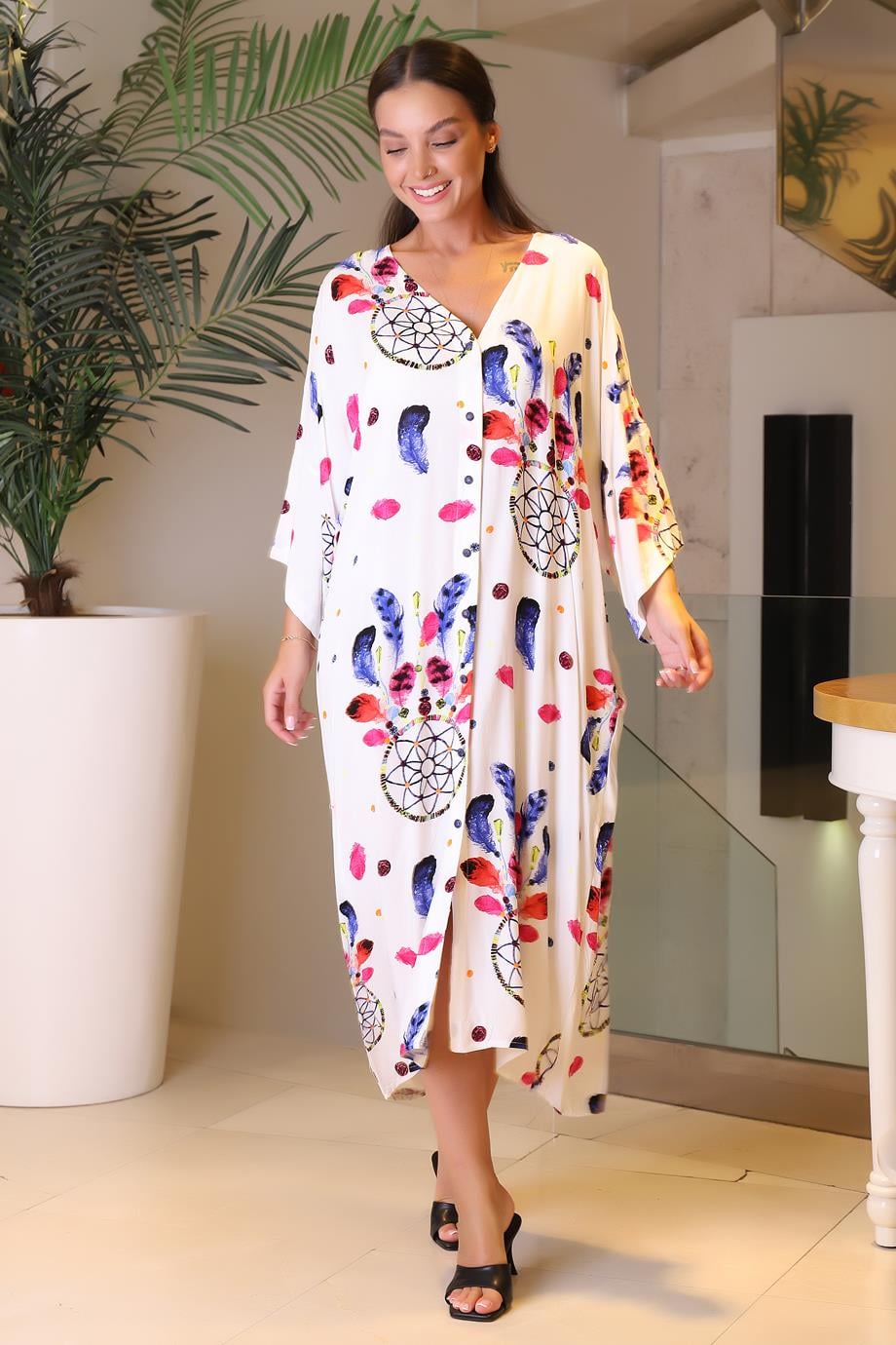11475-2Y3 PARK MODA ELBİSEBEYAZ SAKS