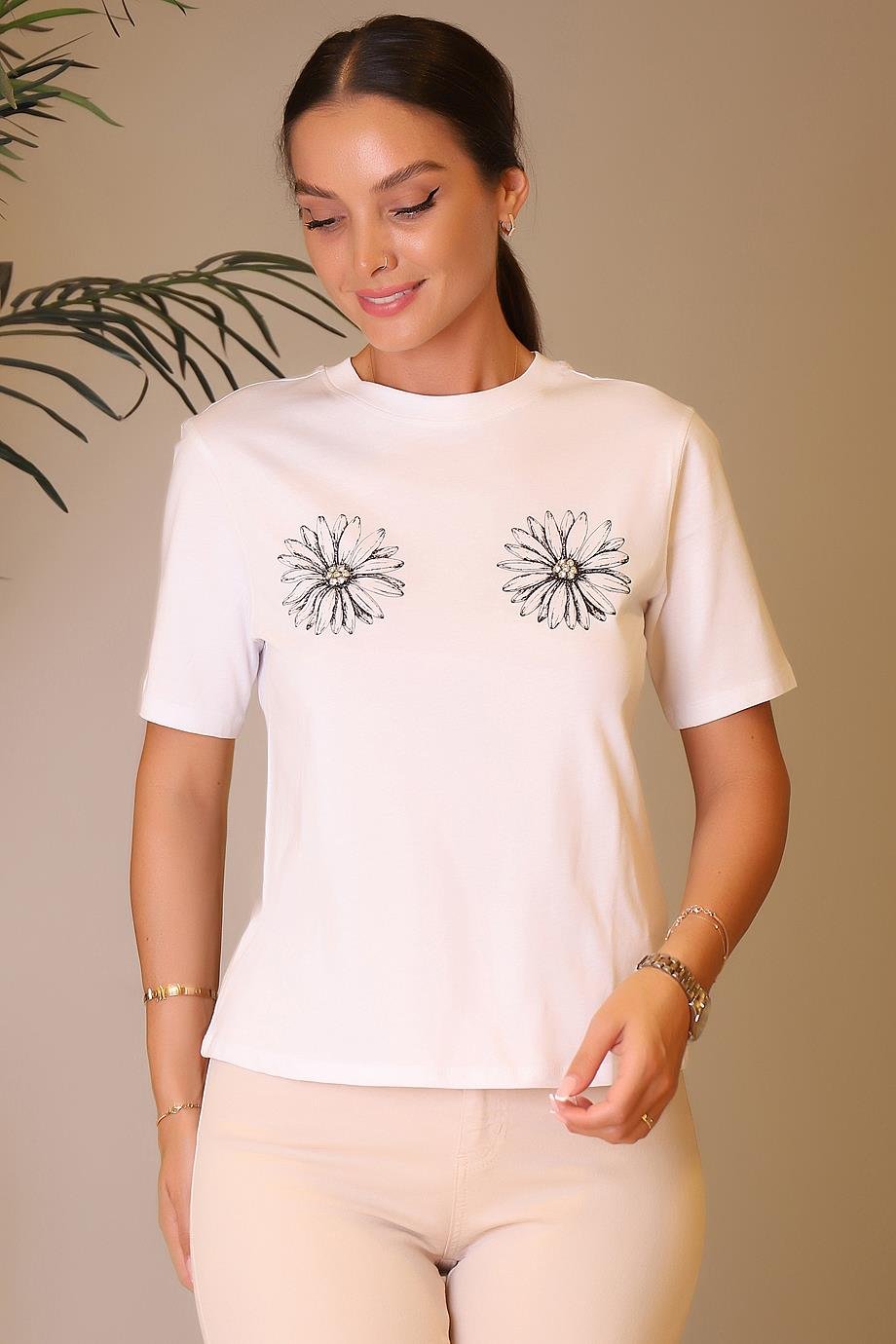 3SAK50568EK-KOTON TSHIRTBEYAZ