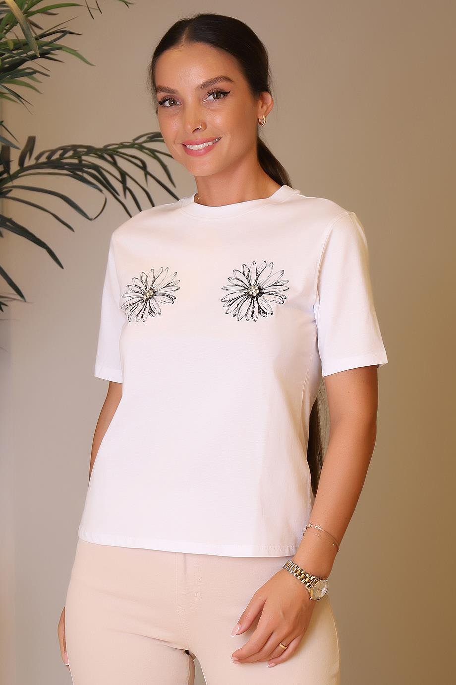 3SAK50568EK-KOTON TSHIRTBEYAZ