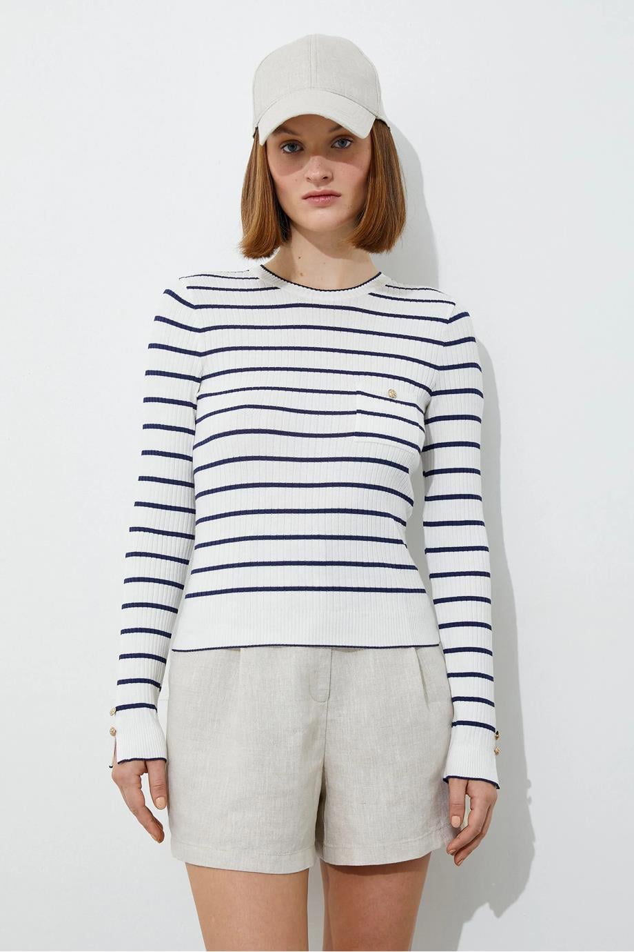 3SAK90048HT-KOTON SWEATLACİ ÇİZGİLİ
