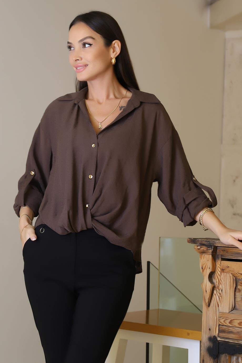 AYHAN50960-2K6 AYHAN GÖMLEK-KAHVE