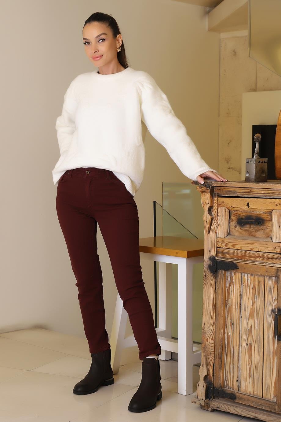 AYHAN53500-2K6 AYHAN PANTOLON-BORDO