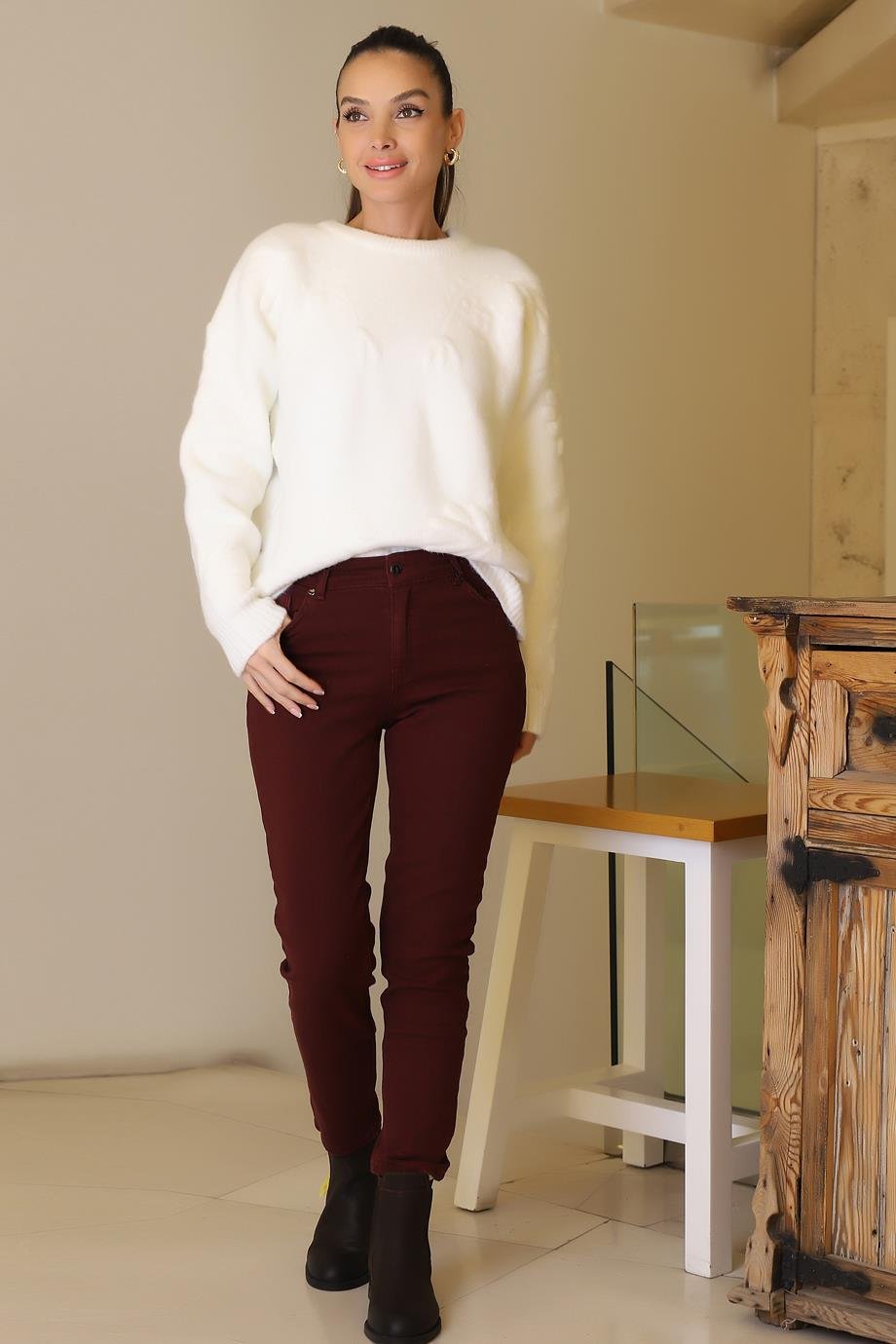 AYHAN53500-2K6 AYHAN PANTOLON-BORDO