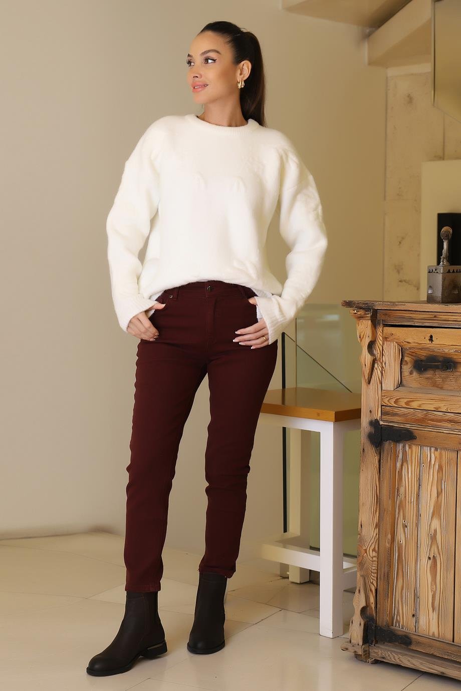 AYHAN53500-2K6 AYHAN PANTOLON-BORDO