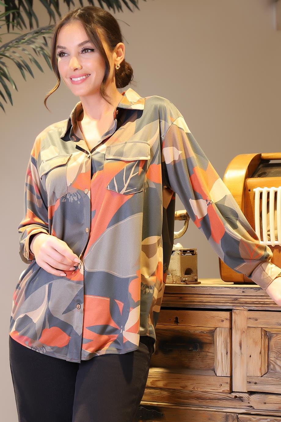 BEBE PLUS28340-2Y4 BEBE PLUS GÖMLEKKAHVE ORANJ