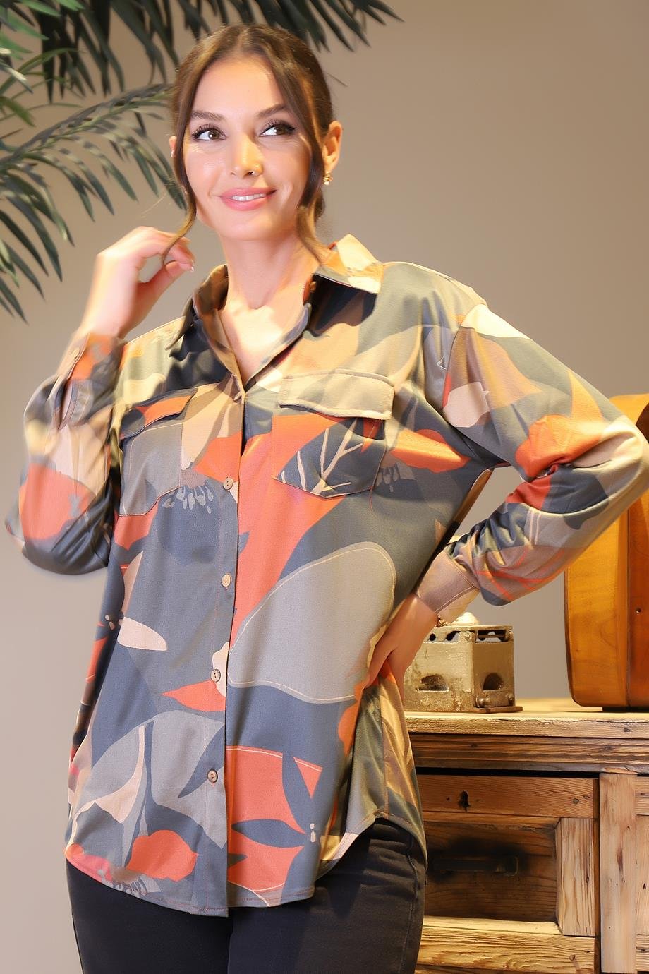 BEBE PLUS28340-2Y4 BEBE PLUS GÖMLEKKAHVE ORANJ