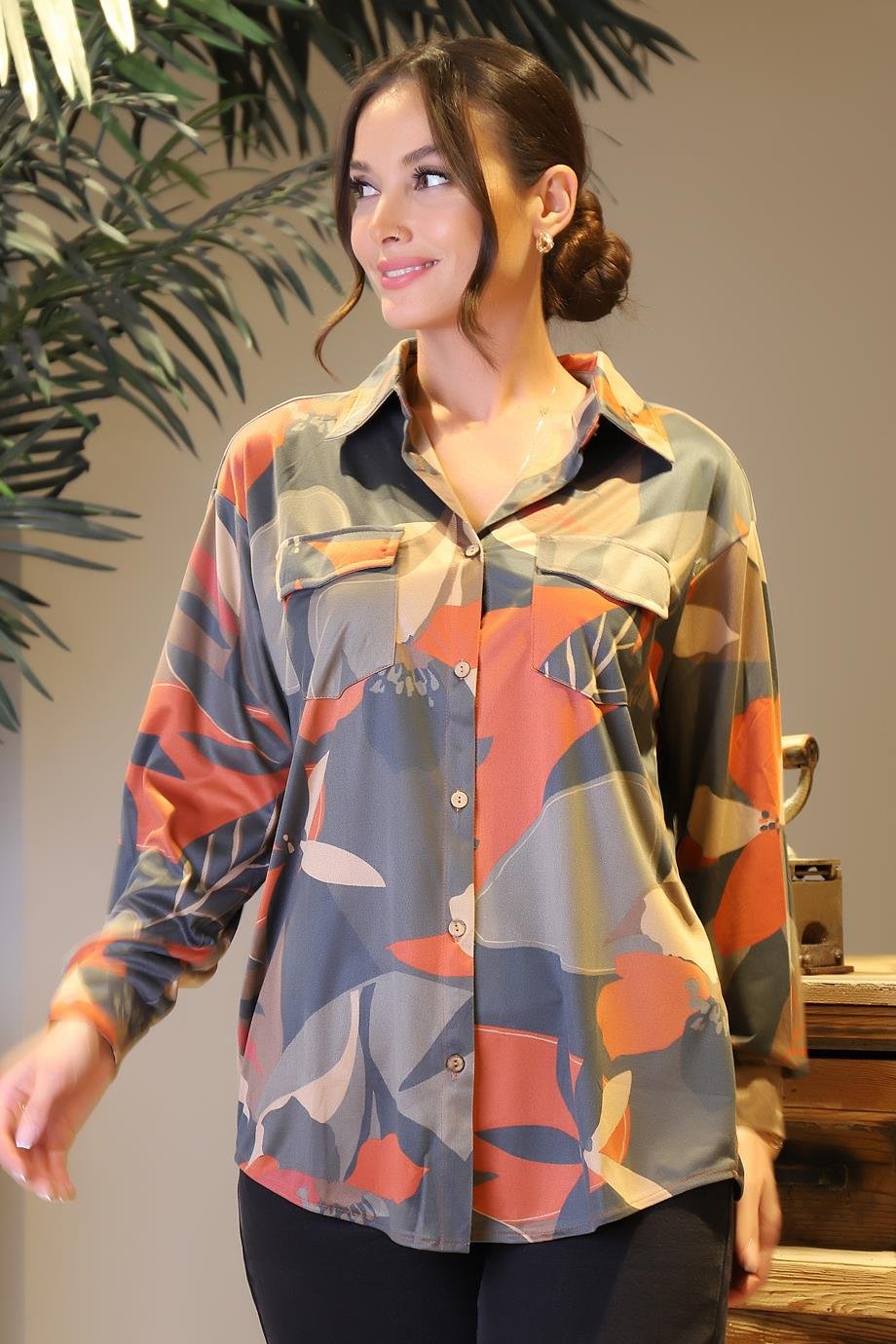 BEBE PLUS28340-2Y4 BEBE PLUS GÖMLEKKAHVE ORANJ