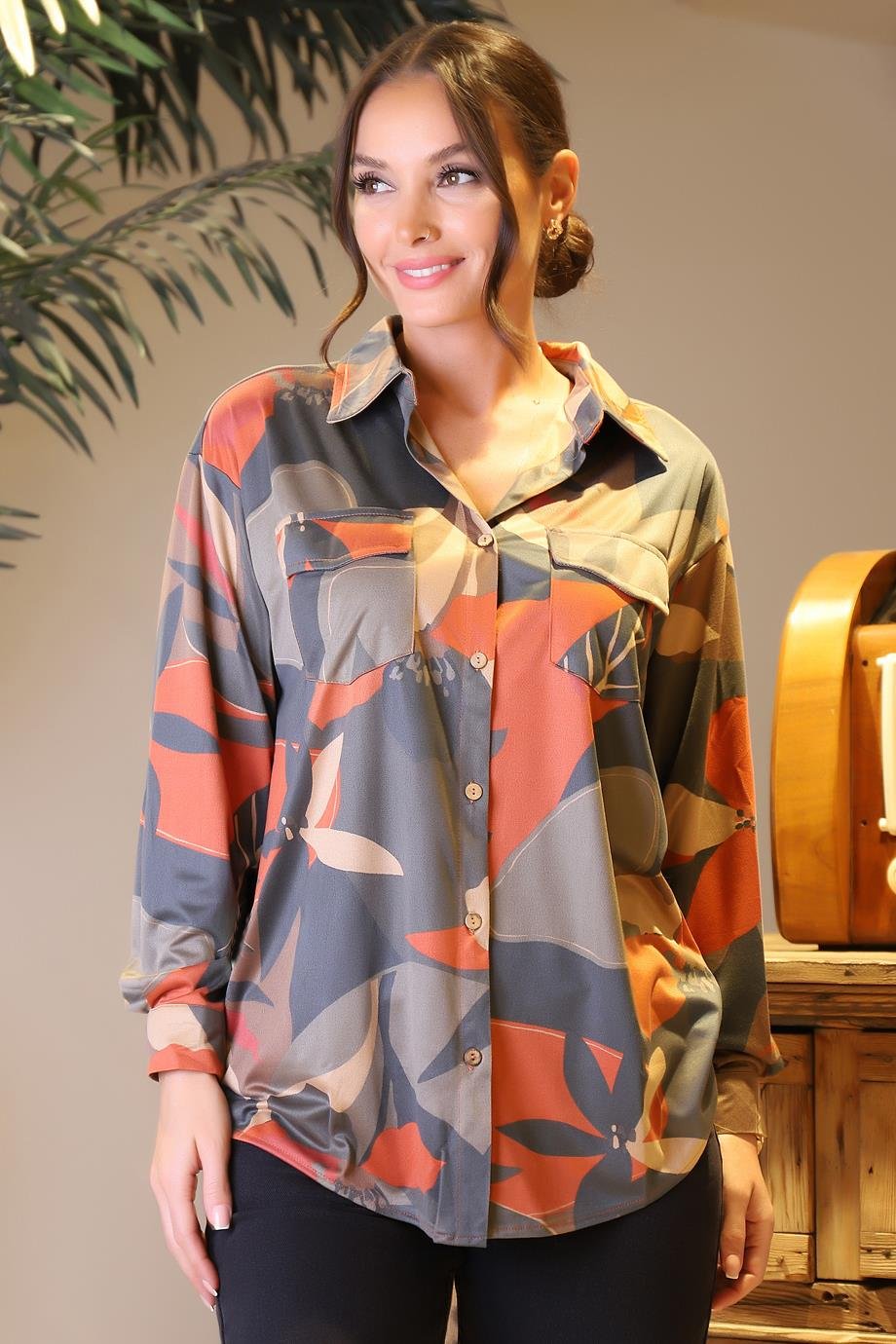 BEBE PLUS28340-2Y4 BEBE PLUS GÖMLEKKAHVE ORANJ