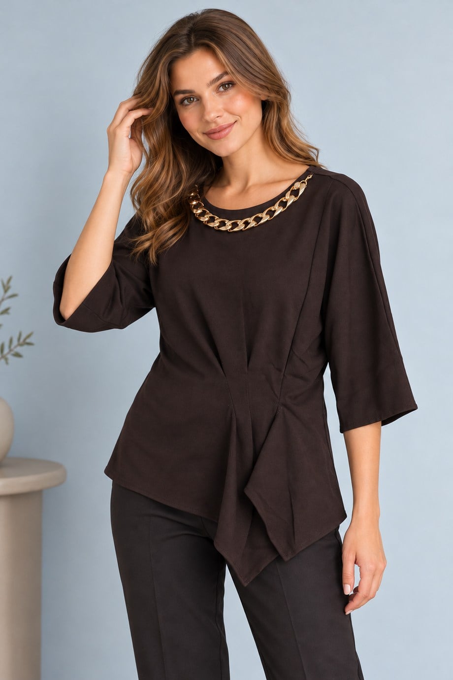 BEBE PLUS31326-2K7 BEBE PLUS BLUZ-KAHVE