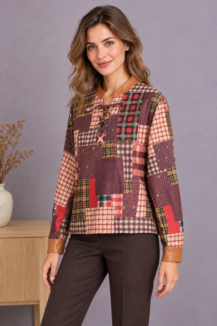 BEBE PLUS31379-2K7 BEBE PLUS BLUZ-KAHVE KİREMİT