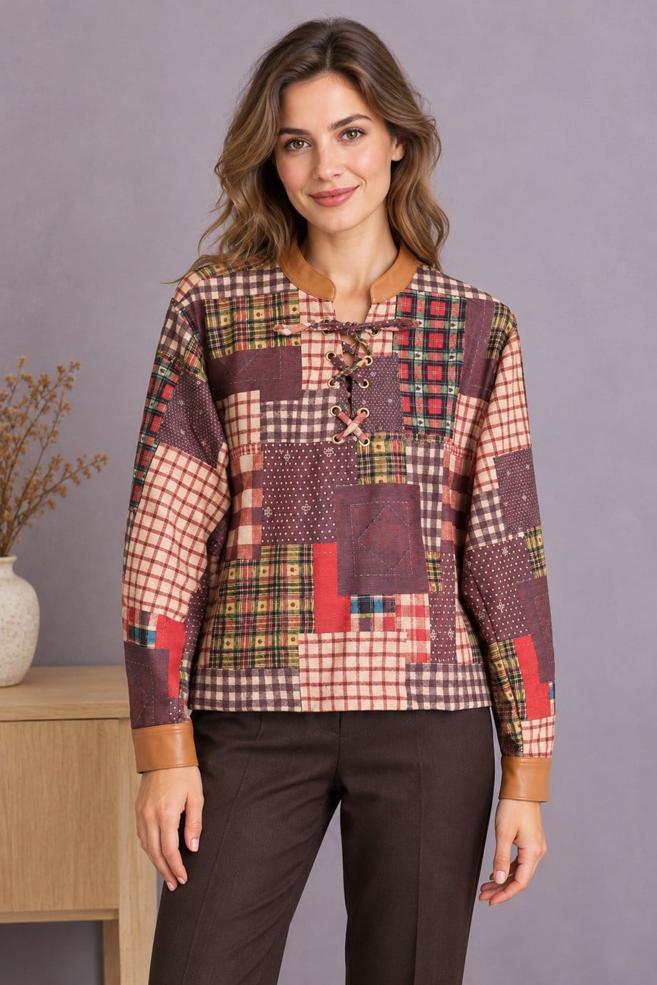 BEBE PLUS31379-2K7 BEBE PLUS BLUZ-KAHVE KİREMİT