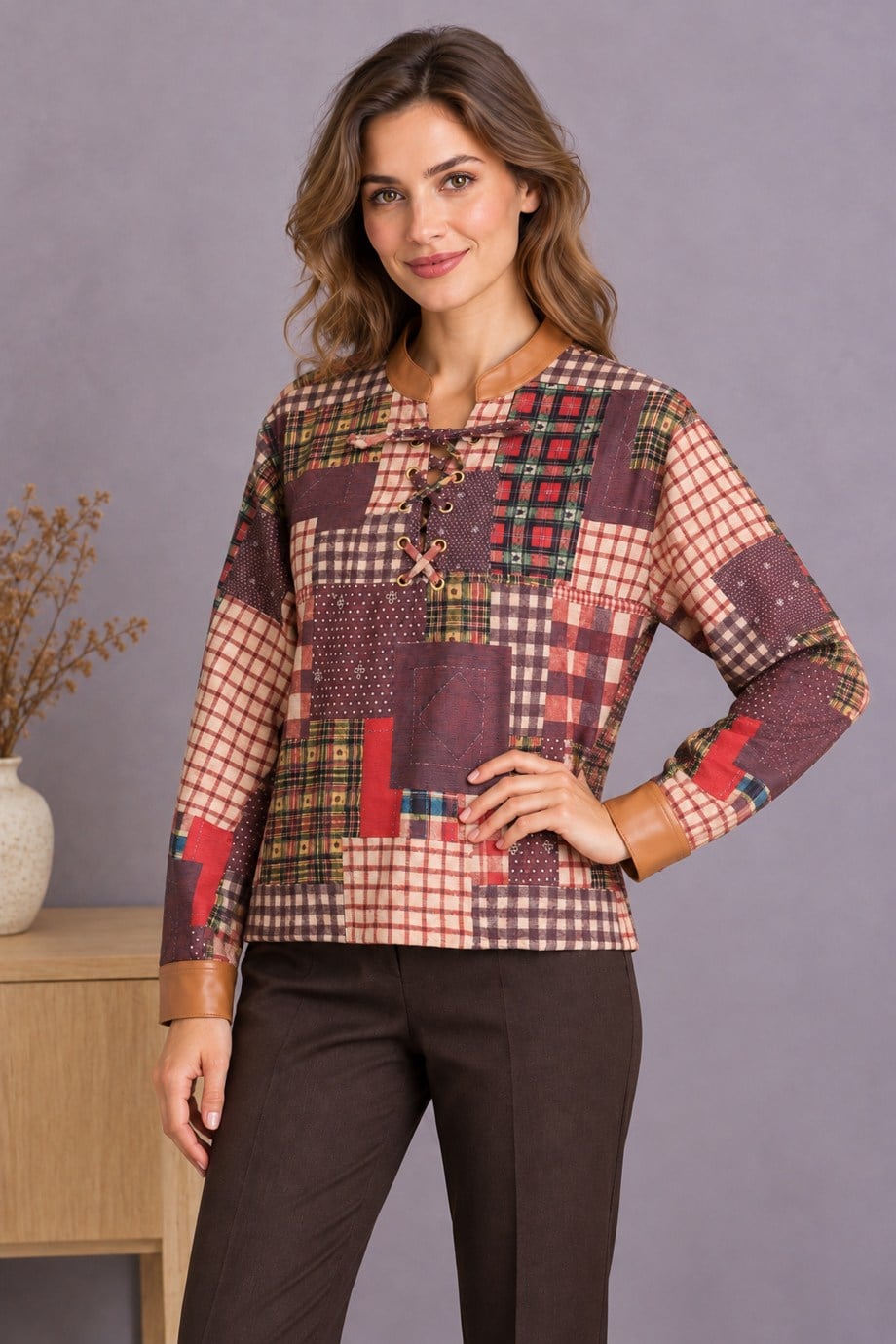 BEBE PLUS31379-2K7 BEBE PLUS BLUZ-KAHVE KİREMİT