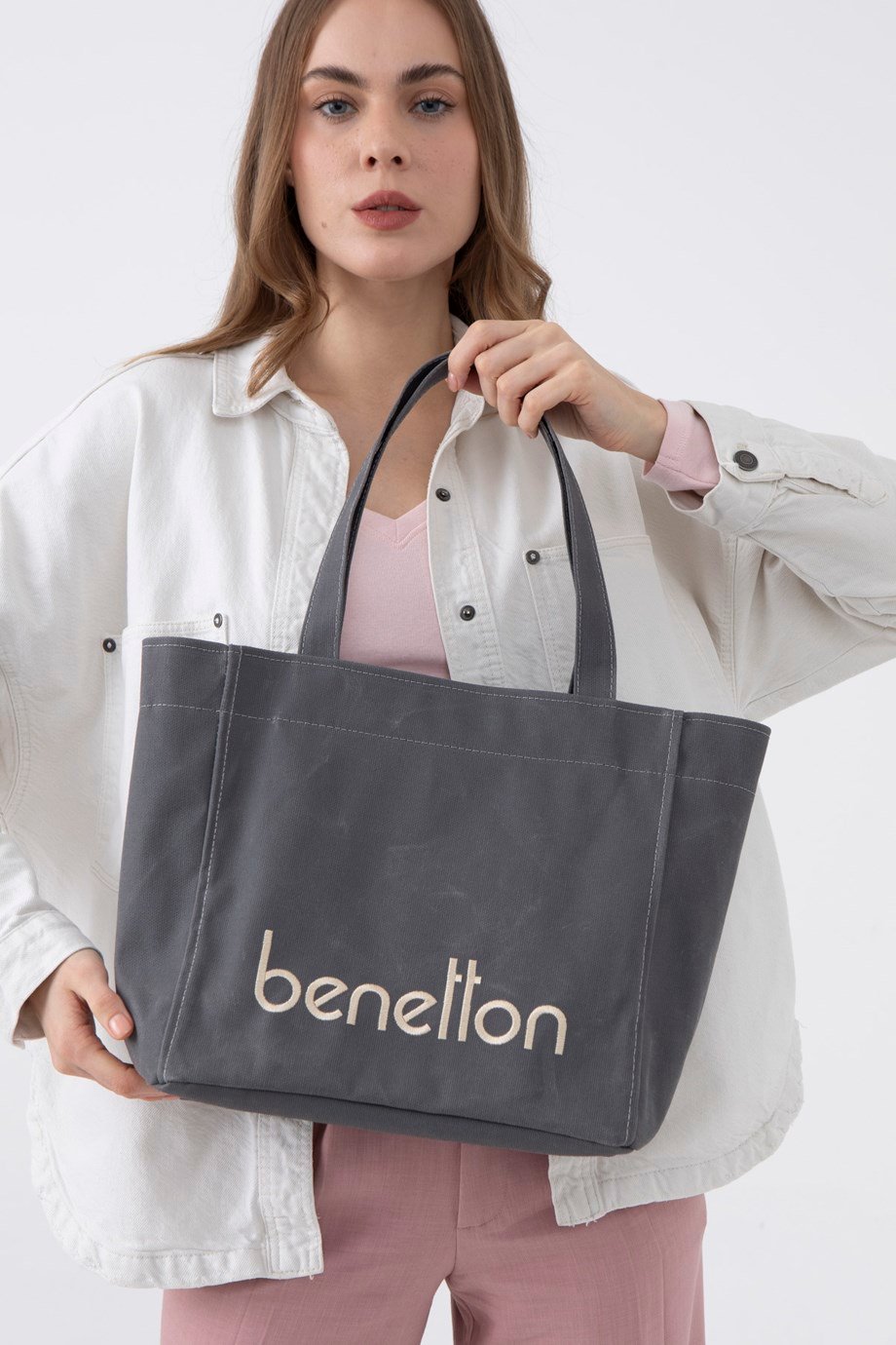 BENETTON-ST DERİ1163-2K7 BENETTON ÇANTA-GRİ