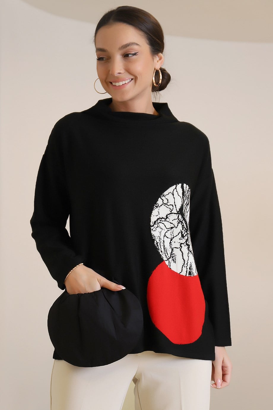 BZT-0095-2K3 BIZE FASHION KAZAKSİYAH EKRU