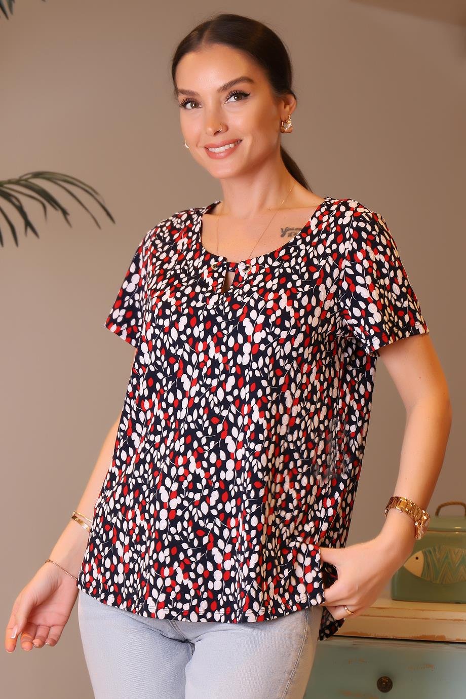 CAMELİA035-2Y4 ELLA CAMELIA BLUZNAVY WHİTE/RED