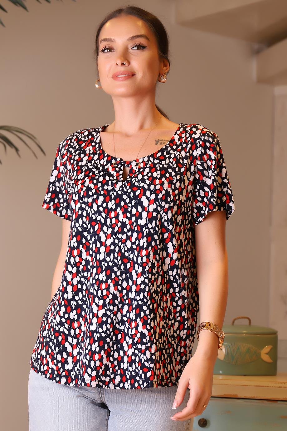 CAMELİA035-2Y4 ELLA CAMELIA BLUZNAVY WHİTE/RED