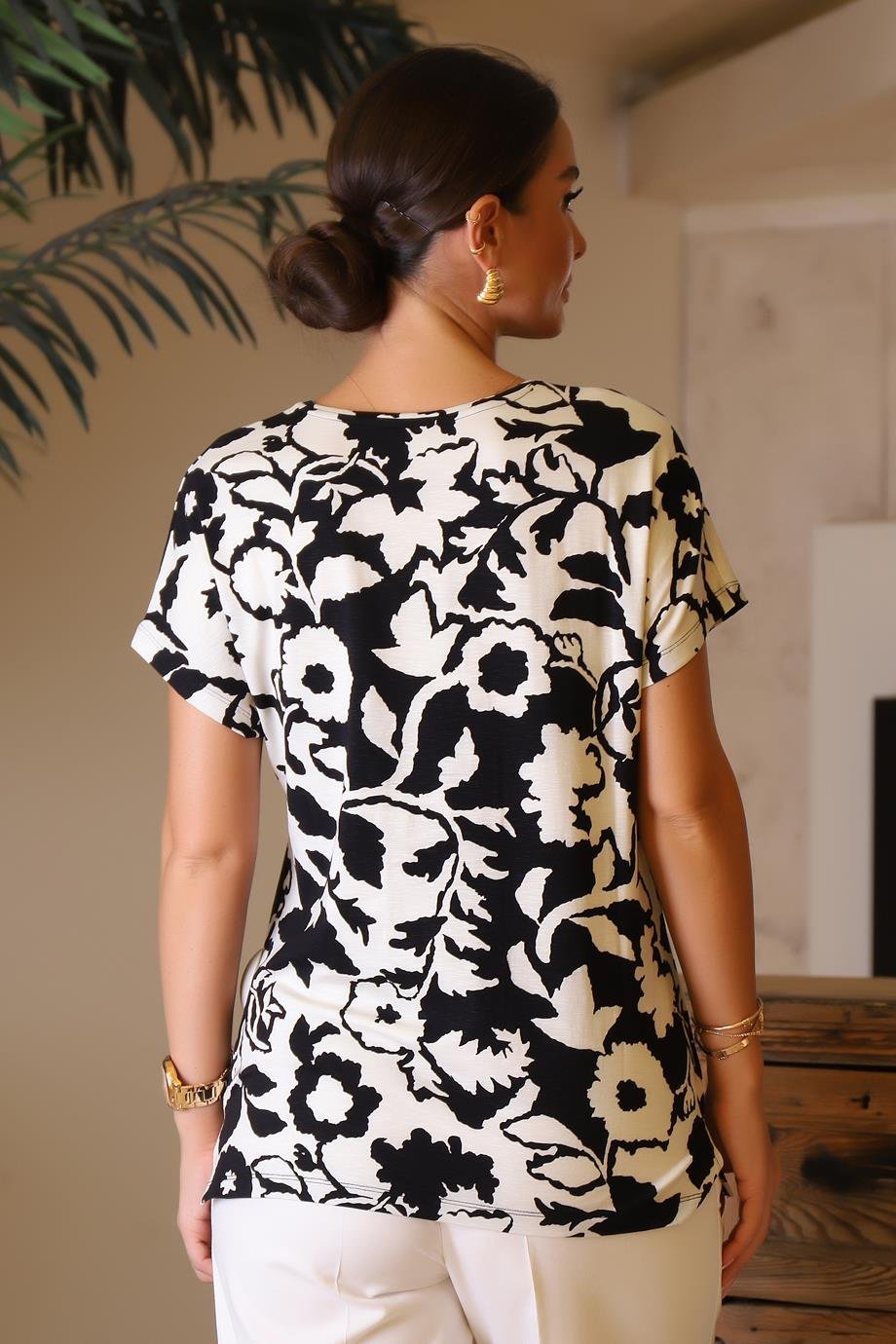 CAMELİA120-2Y4 CAMELIA BLUZSİYAH EKRU