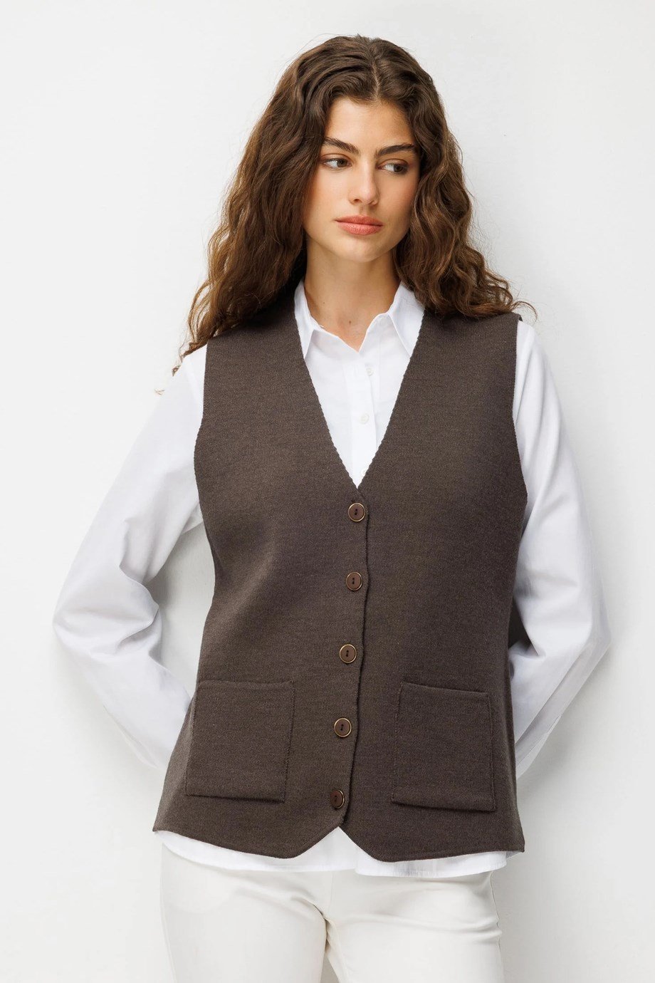 DESEN26374-2K7 DESEN YELEK-V.KAHVE