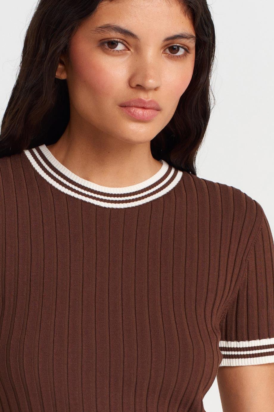 DİLVİN10765-2Y5 DİLVİN BLUZKAHVE KREM