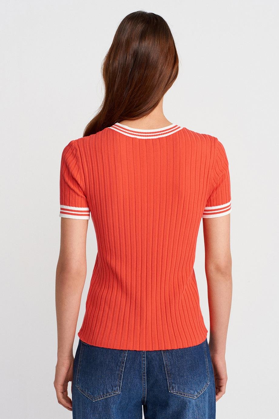 DİLVİN10765-2Y5 DİLVİN BLUZKIRMIZI EKRU