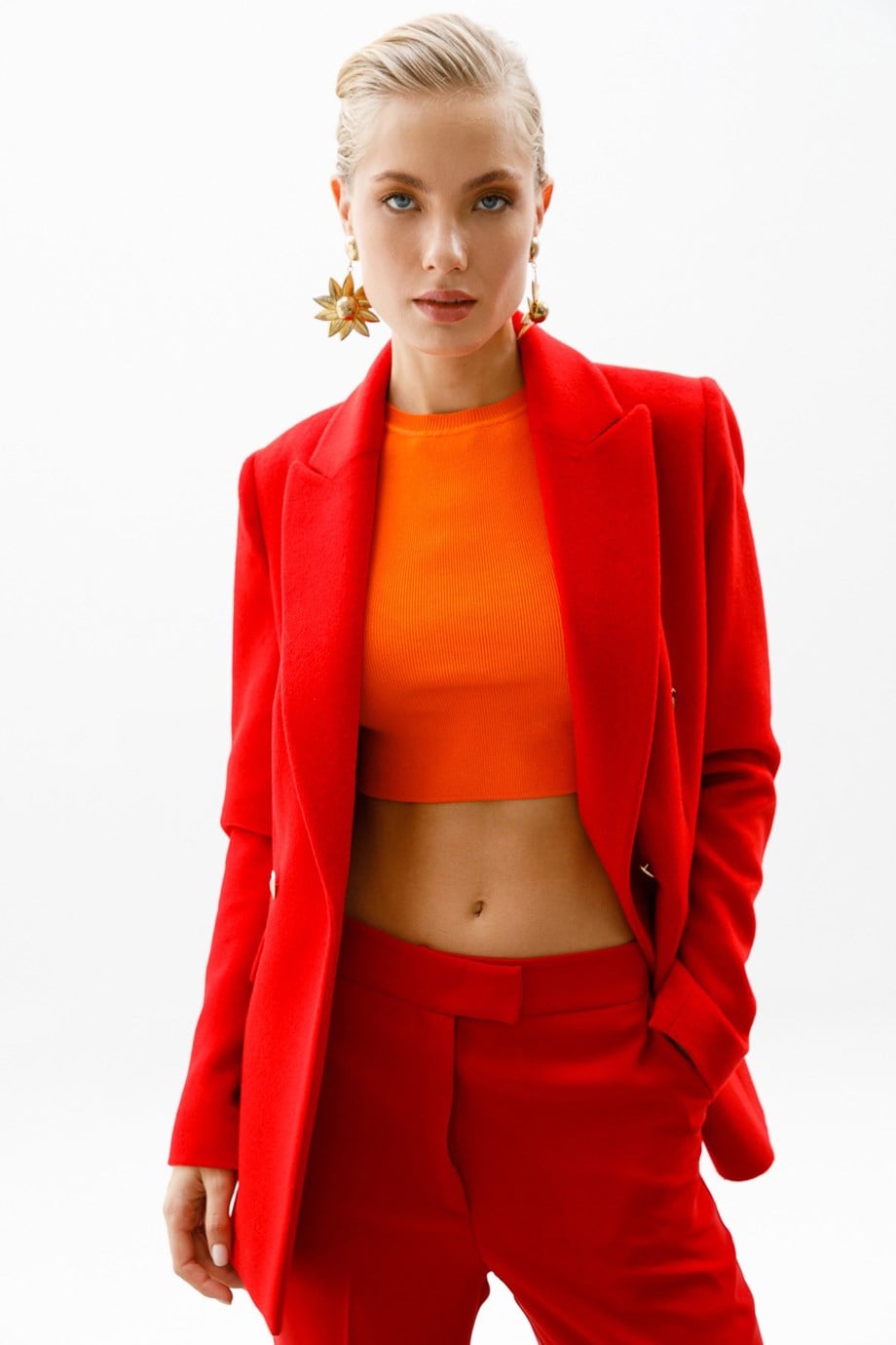Ekol Blazer Kırmızı Düğmeli Kaşe Ceket 5041-2K3