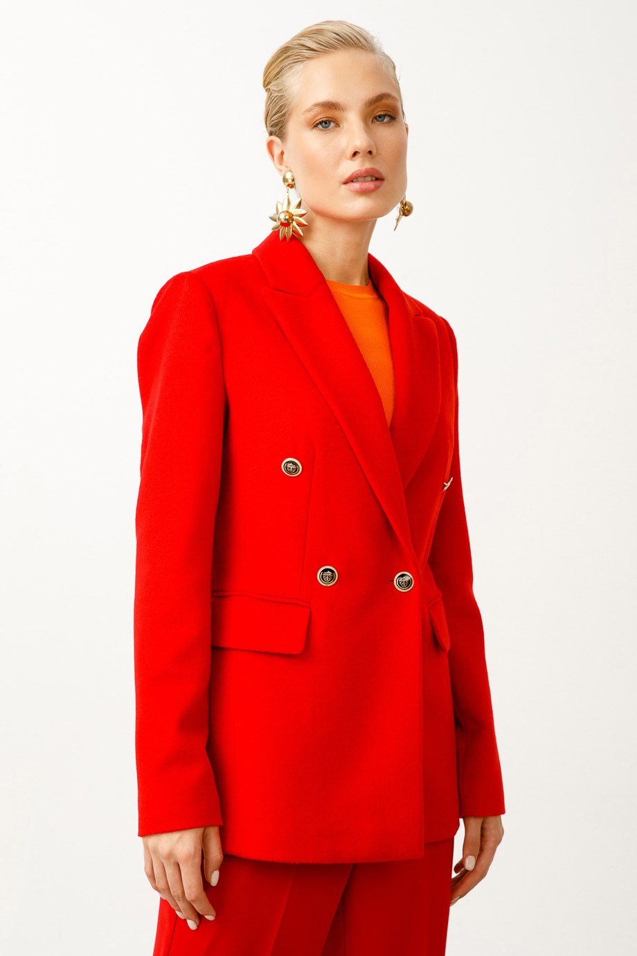Ekol Blazer Kırmızı Düğmeli Kaşe Ceket 5041-2K3
