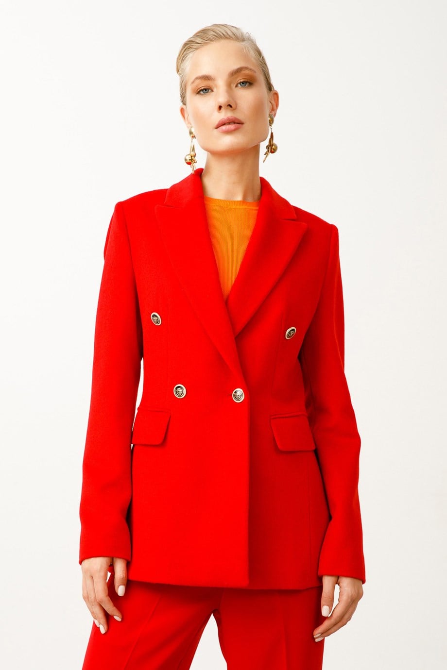 Ekol Blazer Kırmızı Düğmeli Kaşe Ceket 5041-2K3
