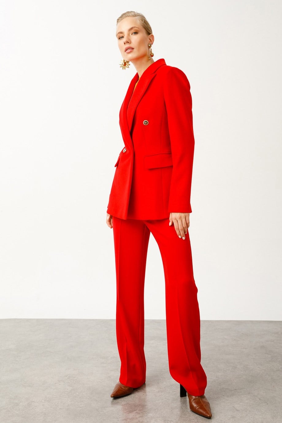 Ekol Blazer Kırmızı Düğmeli Kaşe Ceket 5041-2K3
