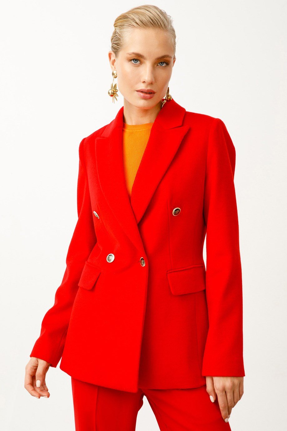 Ekol Blazer Kırmızı Düğmeli Kaşe Ceket 5041-2K3