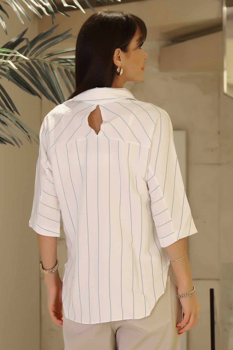 IND BEBE PLUS 2Y6Haki - Ekru Renk Kısa Kollu Kadın Gömlek  27434-2Y6