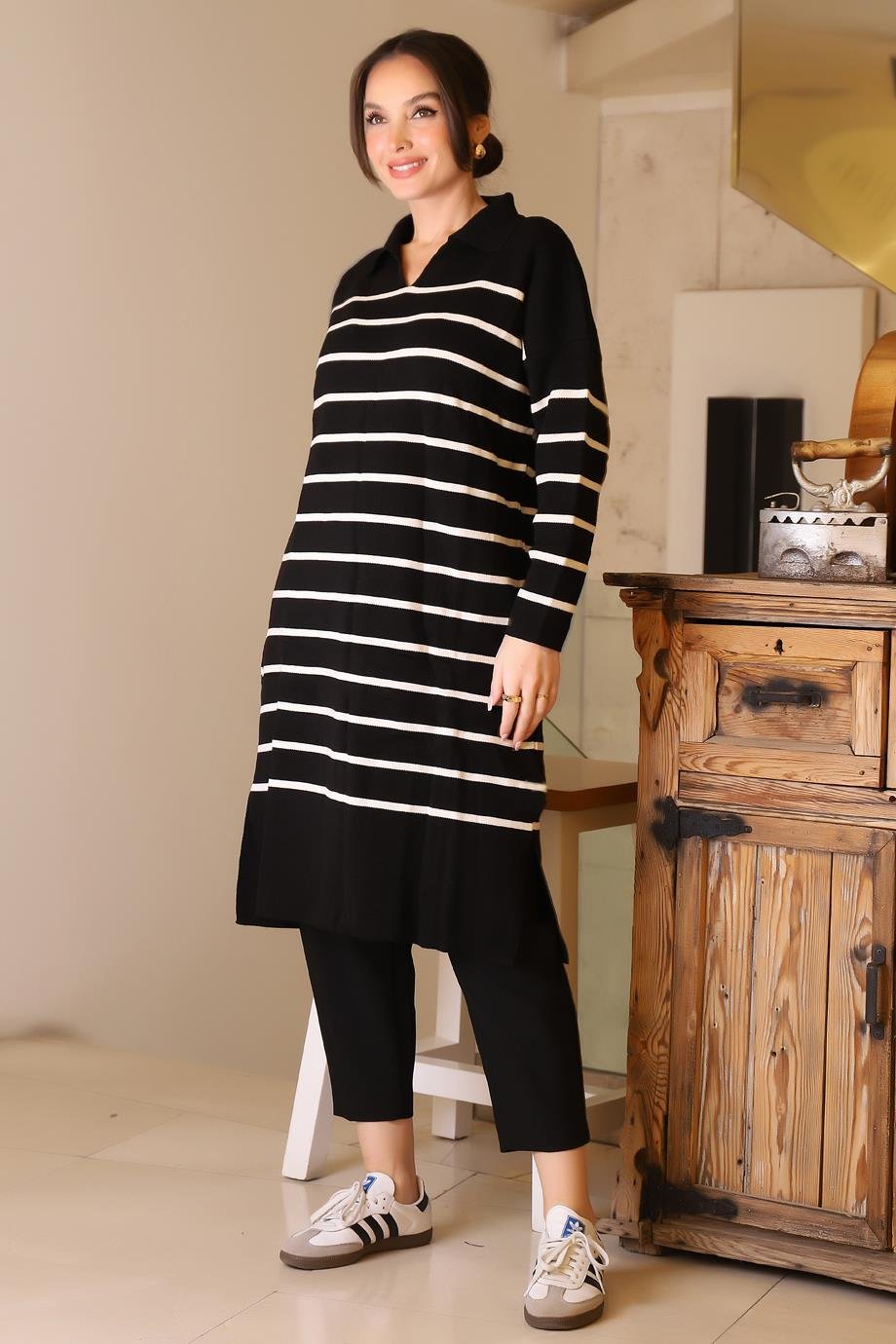 IND ZENTONİ 2K55172-2K5 ZENTONİ ELBİSE+SİYAH EKRU