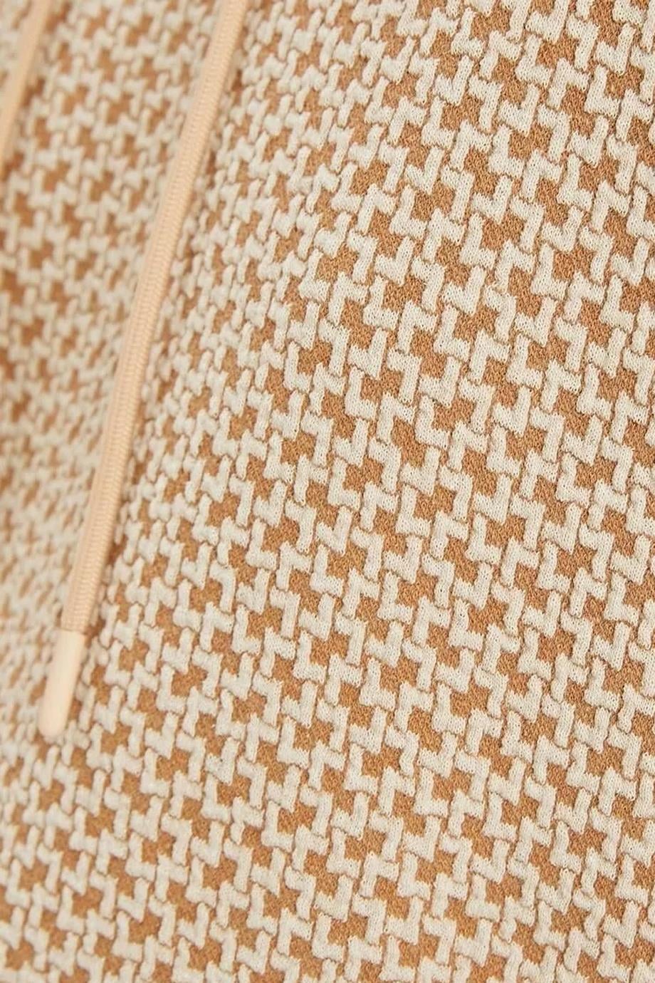 KOTONKapşonlu Dokulu Uzun Kollu Yırtmaçlı Bej Kadın Sweatshirt  4WAK10029EK-2K4