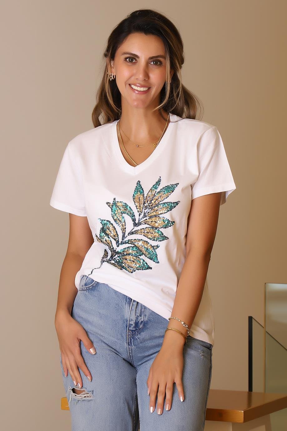 LADERRA123-2Y5 LADERRA T-SHIRTBEYAZ