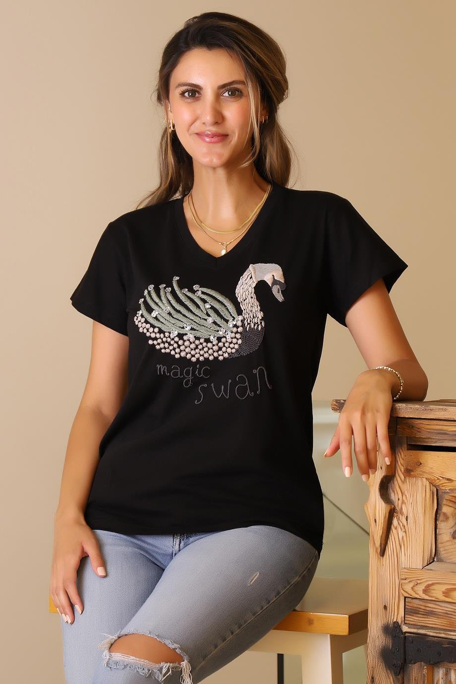 LADERRA136-2Y5 LADERRA T-SHIRTSİYAH