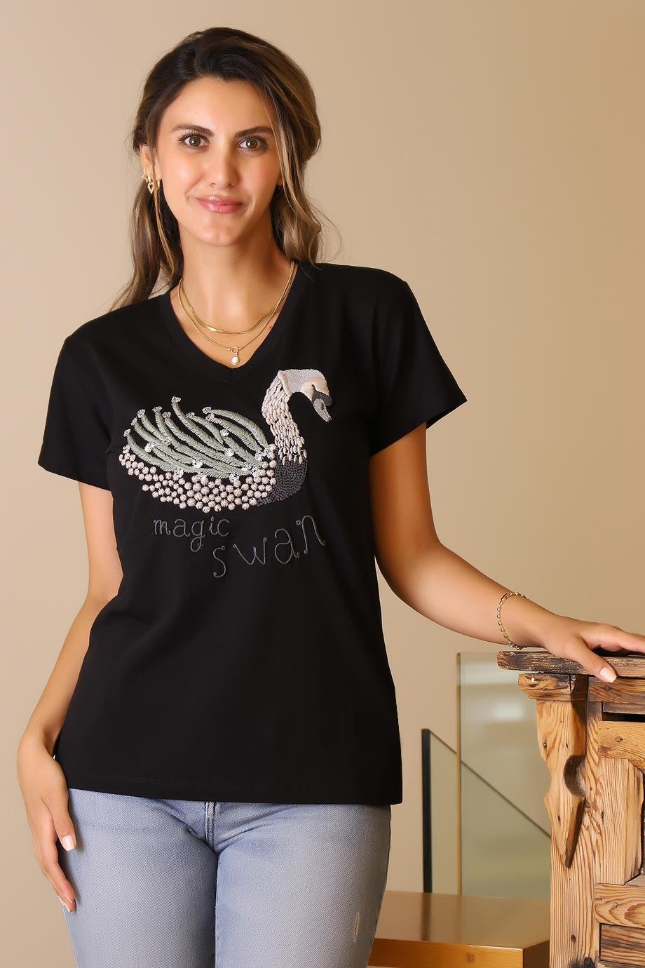 LADERRA136-2Y5 LADERRA T-SHIRTSİYAH