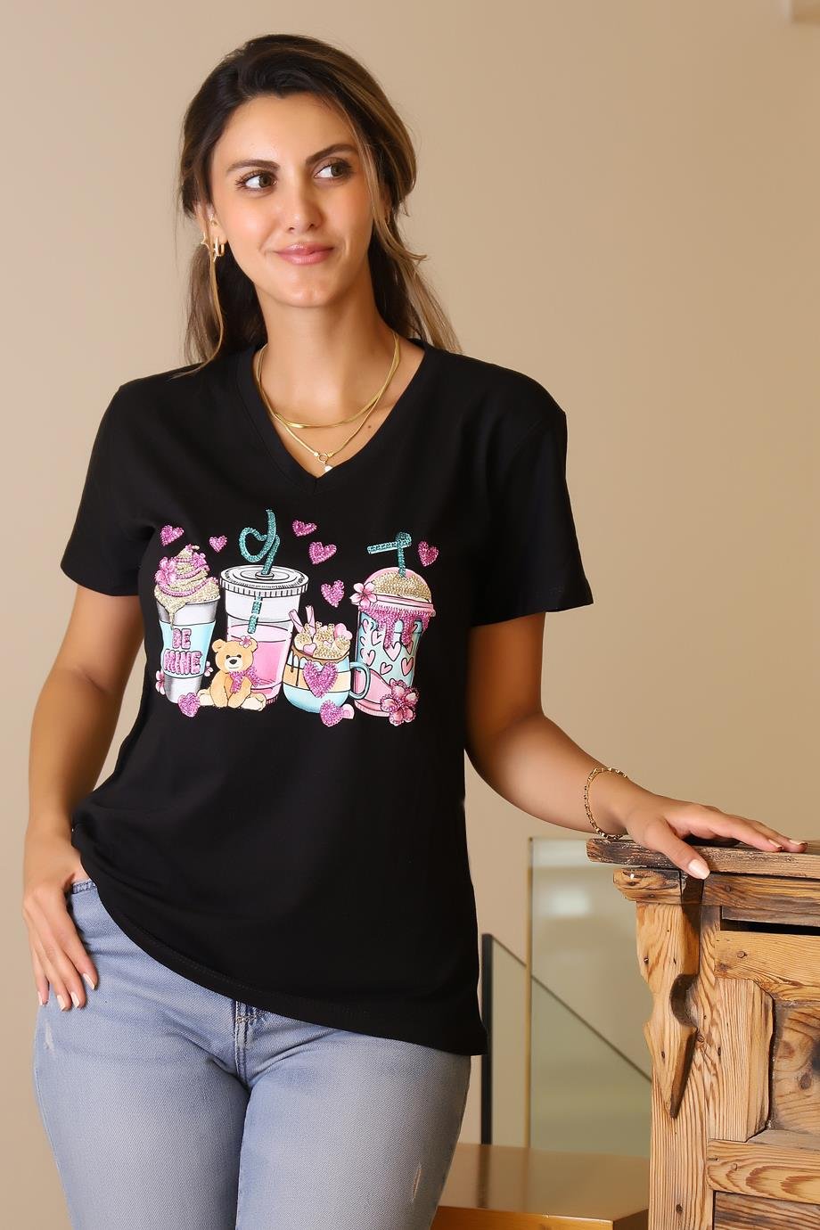 LADERRA42-2Y5 LADERRA T-SHIRTSİYAH