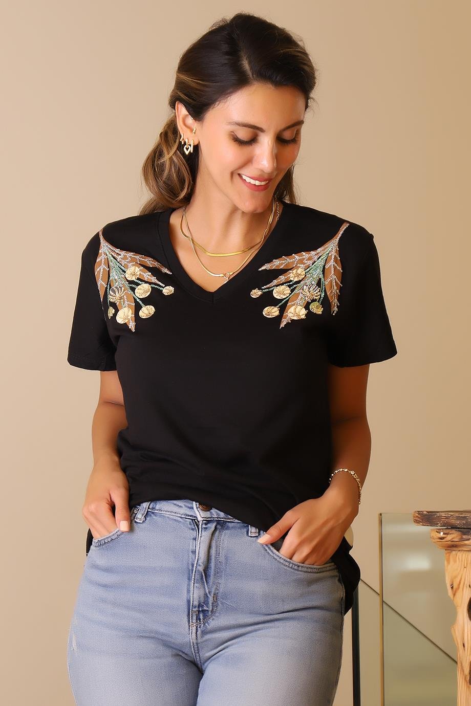 LADERRA91-2Y5 LADERRA T-SHIRTSİYAH