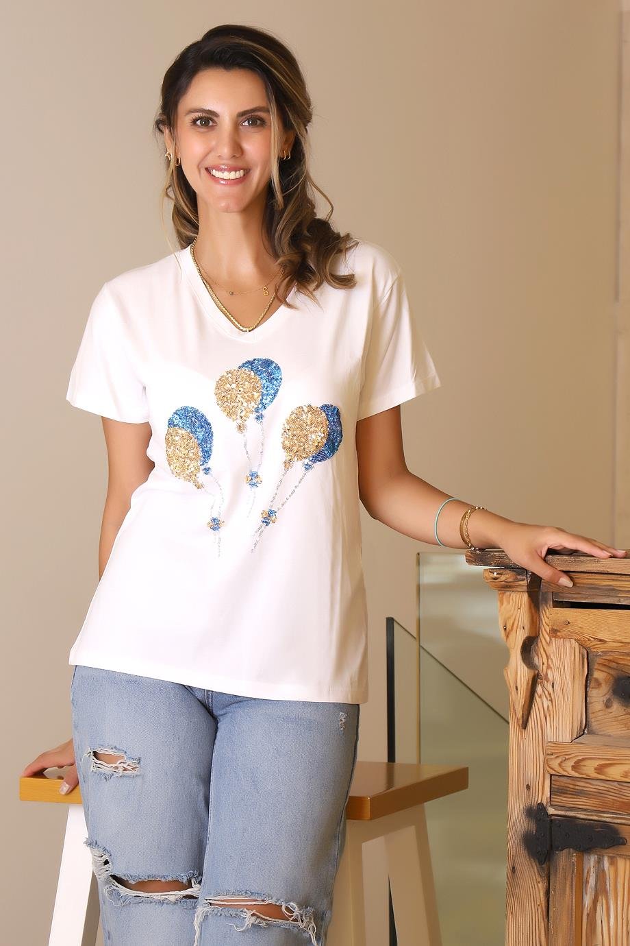 LADERRA98-2Y5 LADERRA T-SHIRTBEYAZ