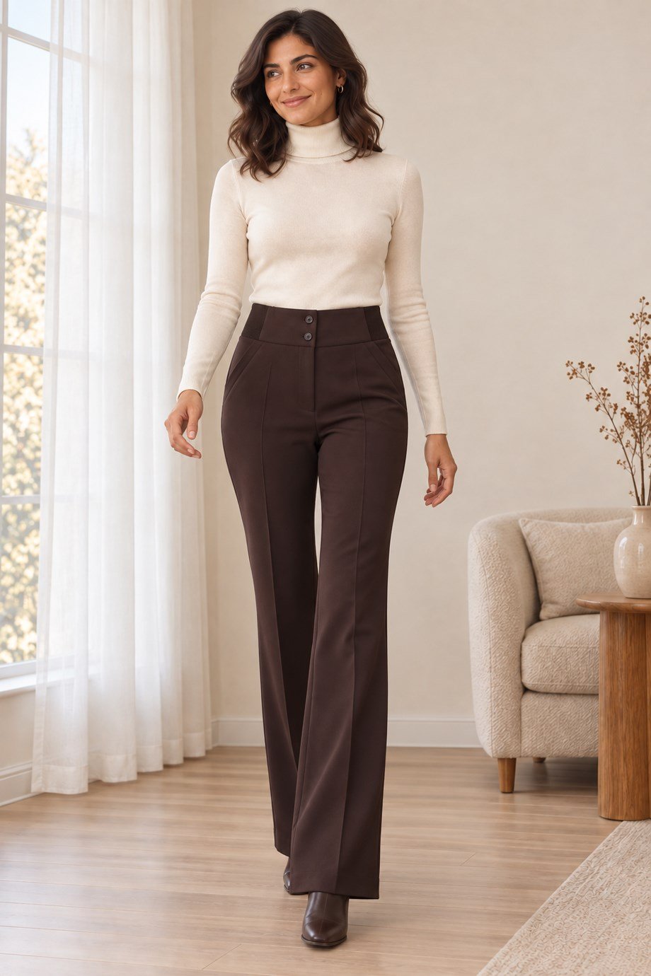 MEZRO6386-2K7 SERPİL TANRIVERDİ PANTOLON-KAHVE