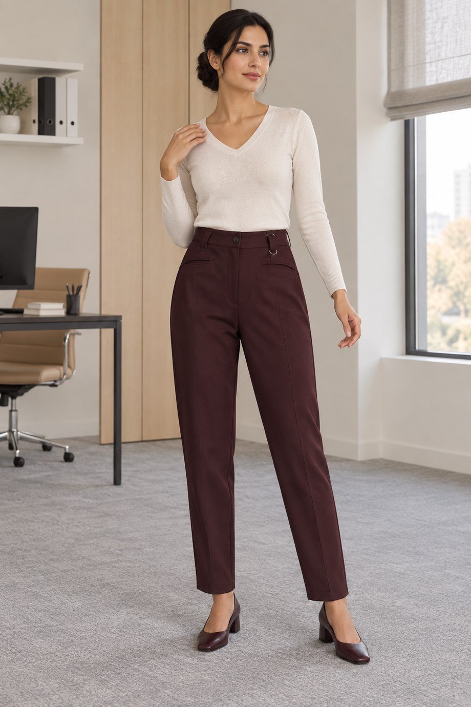 MEZRO9003-2K7 SERPİL TANRIVERDİ PANTOLON-BORDO