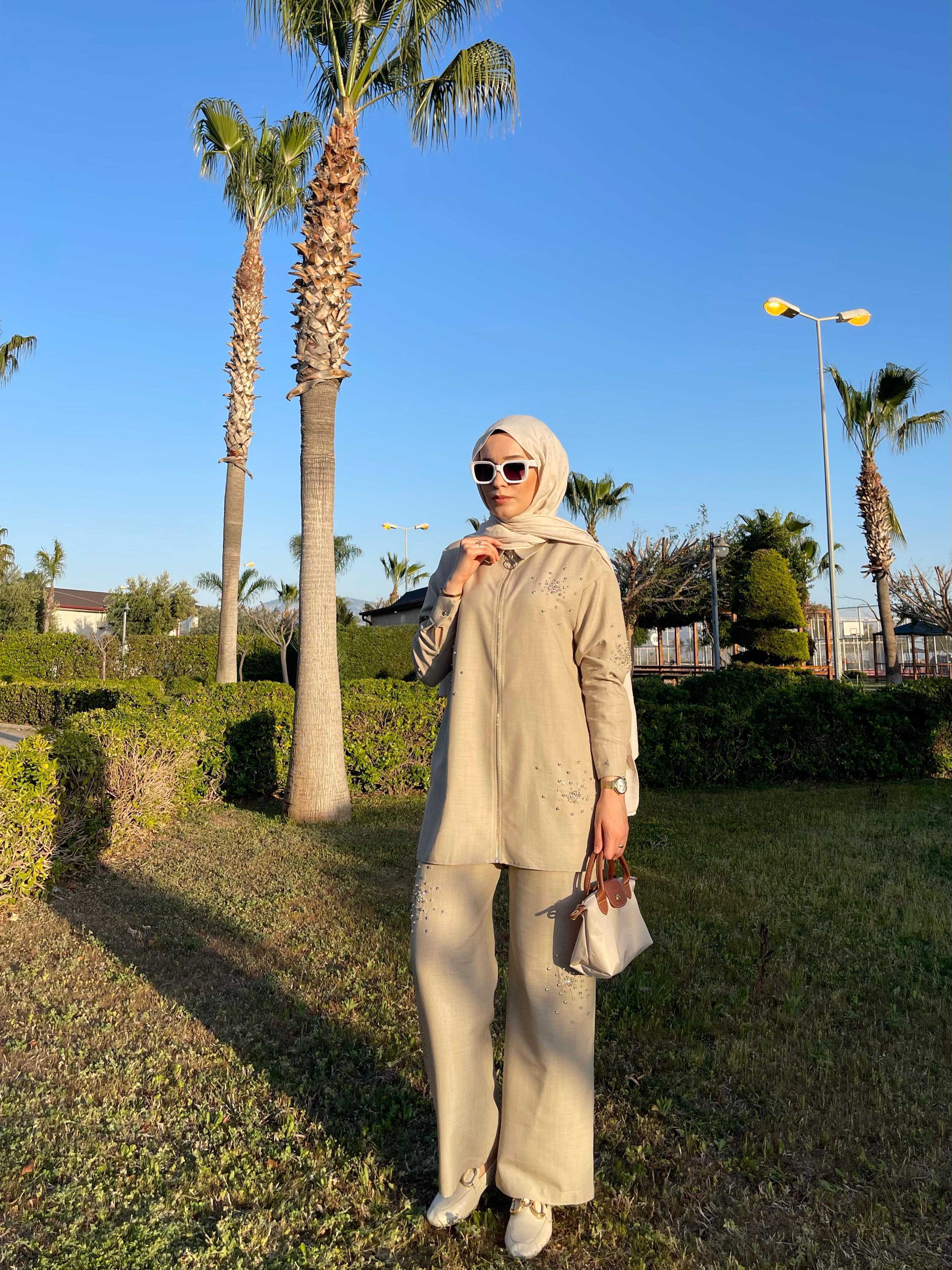 MOODBASİCTAŞLI FERMUARLI BEJ  KETEN TAKIM MB24.655-2Y5