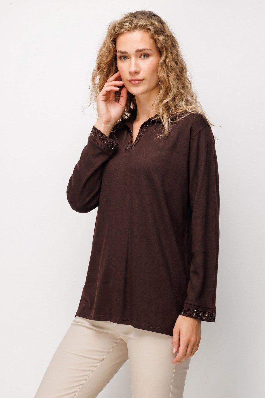 MUTLU ERTAN30512-2K7 MUTLU ERTAN BLUZ-KAHVE