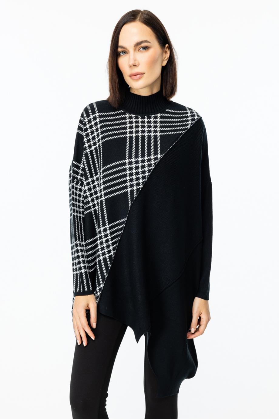 ONTEKSÖNÜ PARÇALI DESENLİ SİYAH KADIN TUNİK 45390-2K5