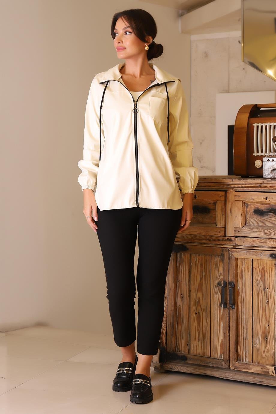 PINAR GİYİM165-2K5 PNR WOMEN CEKETKREM